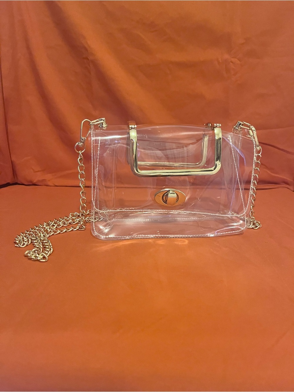 Clear Transparent Stadium Approved Mini Purse with Gold Chain